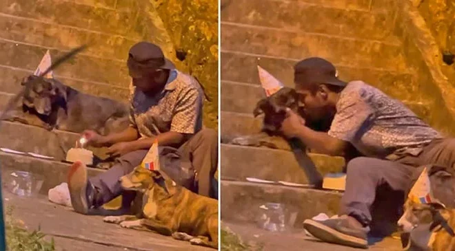 Homeless Man Throws a Heartwarming Party to Celebrate His Dog’s Birthday