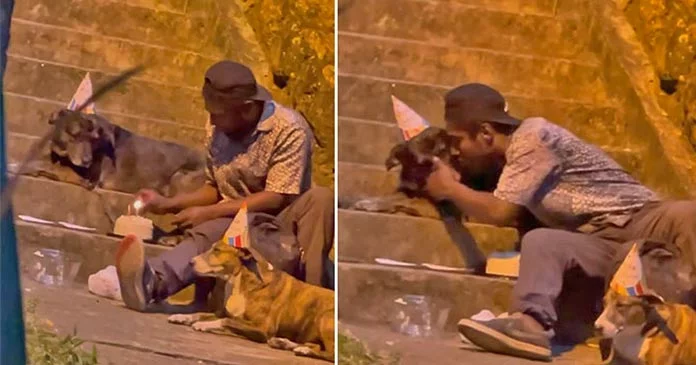 Homeless Man Throws a Heartwarming Party to Celebrate His Dog’s Birthday